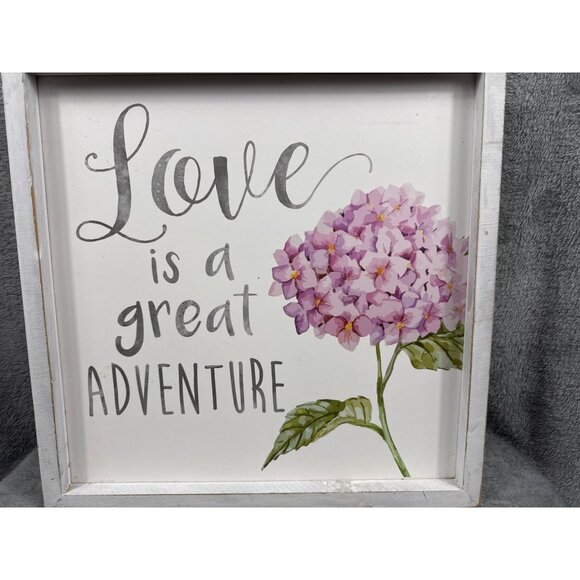 Love Is A Great Adventure Framed Wall Art With Hydrangea Design - Picture 2 of 7